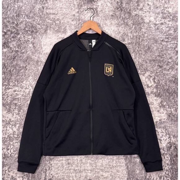 Adidas Jacket Large Mens LAFC On Field Soccer Black Full Zip Bomber - Picture 1 of 8